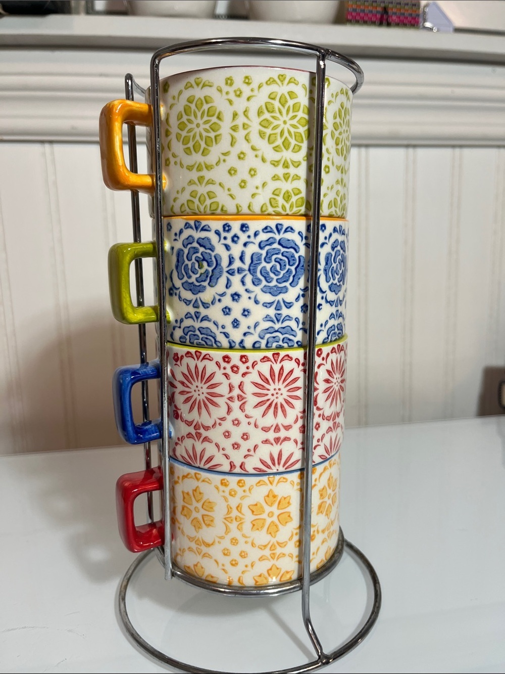 Pier 1 Imports set of four stacking mugs, espresso style (in tree) stoneware